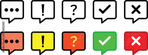 Set of speech bubbles with common symbols and icons