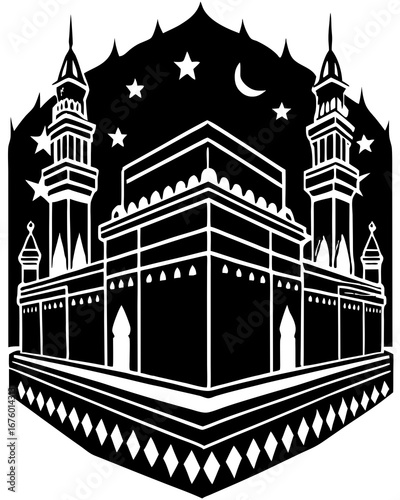 Sacred Black and White Kaaba Night Art