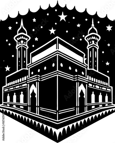 Sacred Black and White Kaaba Night Art