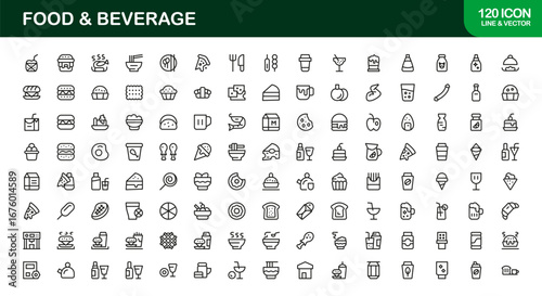 Food Beverage Line Icon Set – Professional Minimal Outline Icons for Culinary, Restaurant, and Drink Modern Vector Collection