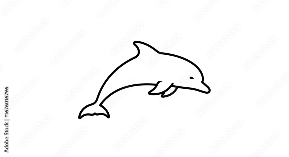 Fototapeta premium Simple Black and White Outline of a Jumping Dolphin.