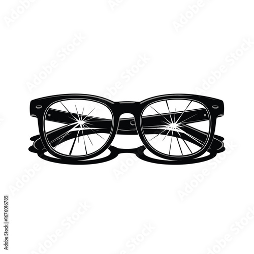 Broken eyeglasses with cracked lenses on white background