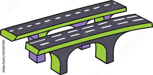 Double layer road overpass highway infrastructure icon isolated