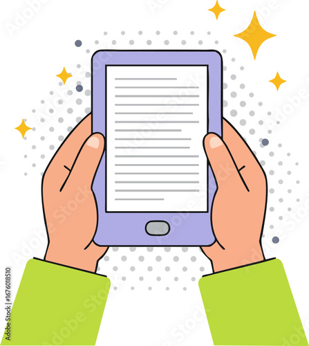 Hands Holding E-Reader for Digital Books and Online Reading