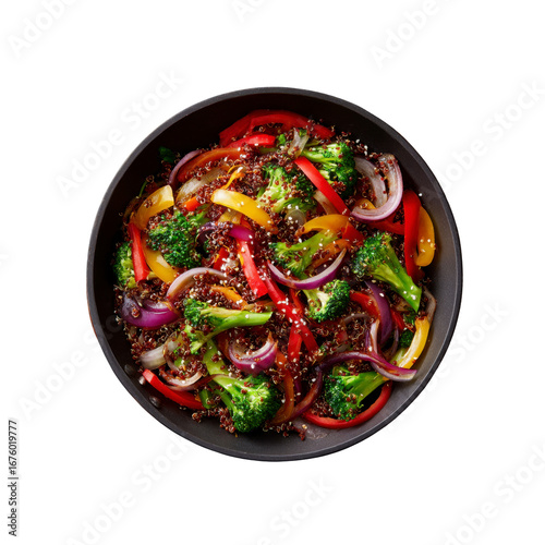 Delicious Red Quinoa Stir-Fry with Bell Peppers, Broccoli, and Red Onion