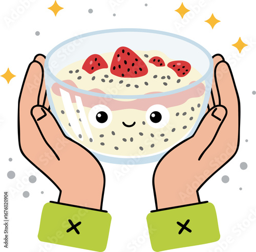 Hands Holding a Happy Chia Seed Pudding Bowl Healthy Dessert
