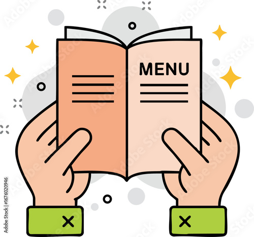 Hands Holding an Open Menu Book Restaurant Culinary Guide Icon