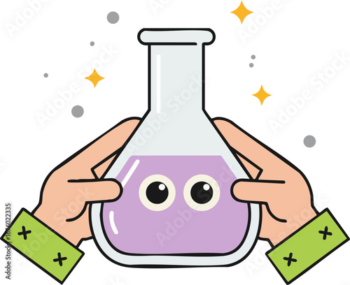 Hands Holding Erlenmeyer Flask with Purple Liquid Science