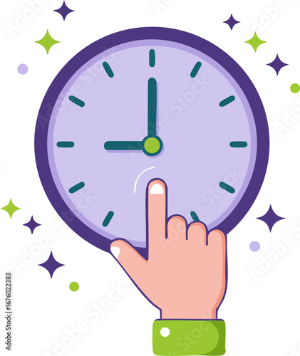 Hand touching a clock face symbolizing time management