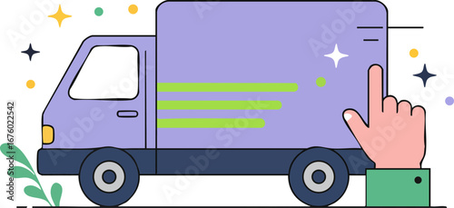 Hand pointing at a delivery truck for efficient transport