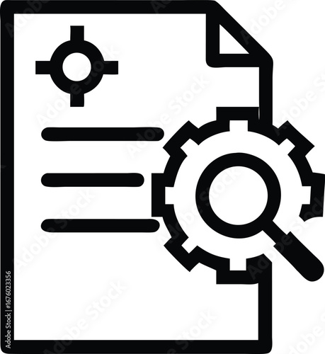 document with magnifying glass and gear icon for settings or analysis