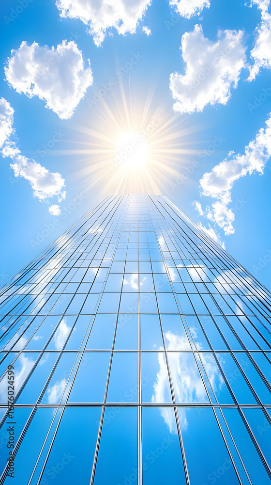 Fototapeta premium Modern Glass Skyscraper, Sunny Day Illustration