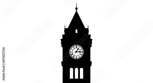 Silhouette of a Clock Tower with a Distinctive Spire and Clock Face.