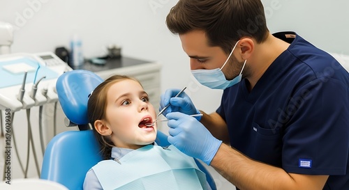 Child undergoing dental checkup by dentist in clinic with modern equipment promoting pediatric dentistry and oral hygiene for healthy smiles