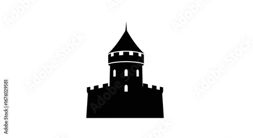 Silhouette of a Medieval Castle Tower with Battlements.