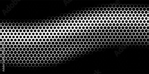 Black Metal Hexagon Grid Steel Background. Hexagonal Holes Perforated Sheet Metal or Carbon Fiber Texture. New Strong Nanomaterial Technology Abstract Vector Illustration. Eps10
