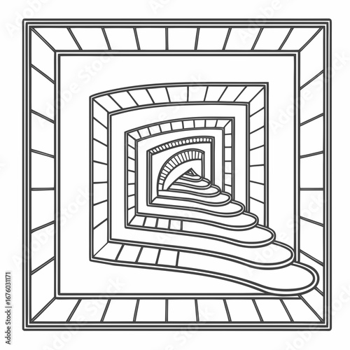 Abstract architectural design with repeating geometric shapes and a sense of depth