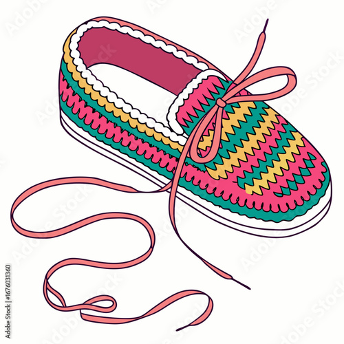 Colorful zigzag pattern canvas shoe with pink laces and white trim