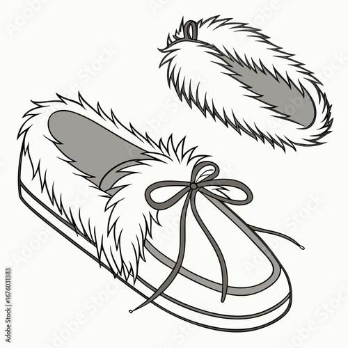 Cozy fur lined moccasin slippers with bow detail isolated on white background