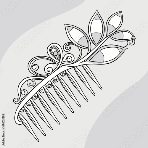 Elegant decorative hair comb with floral and scrollwork design