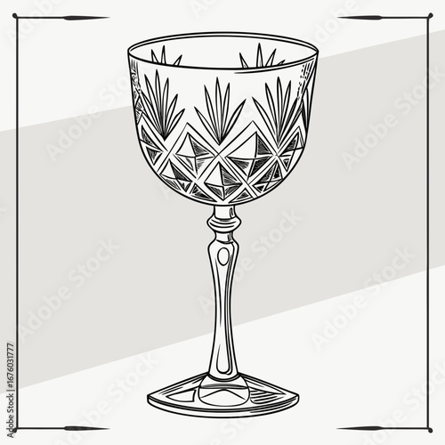 Elegant vintage crystal wine glass with intricate cut glass detailing and a slender stem