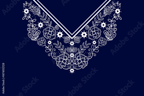 Floral neckline pattern. traditional style. decoration, textile, fabric, clothing. natural style.	