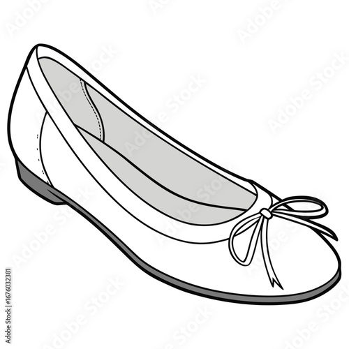 Simple line drawing of a white ballet flat with a bow detail