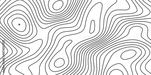 Seamless abstract topographic contour map pattern with detailed white lines on black background, stylized mountain relief and geographic elevation texture for modern design.
