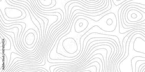 Seamless abstract topographic contour map pattern with detailed white lines on black background, stylized mountain relief and geographic elevation texture for modern design.