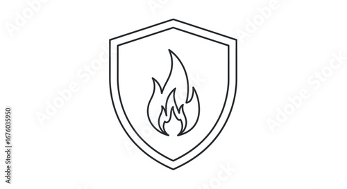 Shield with a stylized flame icon, representing fire safety and protection.