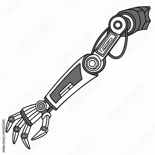 Futuristic robotic arm with articulated fingers and mechanical joints in a clean white background