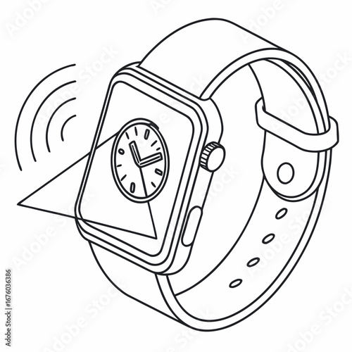 Modern smartwatch displaying time with wireless signal waves emanating from the screen