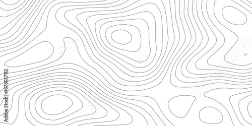 White contour lines mountain relief pattern on black seamless background, abstract topography map showing stylized elevations, geographic detail, and paper texture.