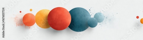 Colorful abstract circles with textured gradients overlapping on a white background, creating a modern and artistic visual effect.