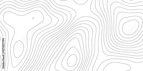 Abstract seamless topographic design, black background with white contour lines representing stylized mountain heights, geographic map elevations, and subtle textured