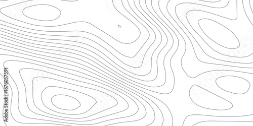 Abstract seamless topographic design, black background with white contour lines representing stylized mountain heights, geographic map elevations, and subtle textured