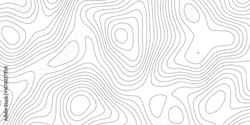 Seamless black and white topographic map pattern, abstract mountain relief with white contour lines, stylized elevations, geographic detail, and paper-like textured