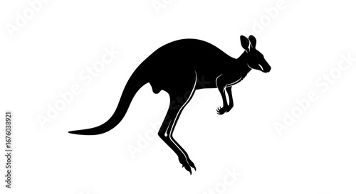 Silhouette of a Kangaroo in mid-leap.