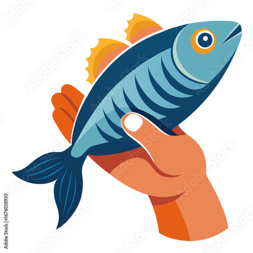 Proudly displaying a fresh catch, this vibrant illustration captures the joy of fishing and the bounty of the sea, perfect for culinary or outdoor adventure themes.