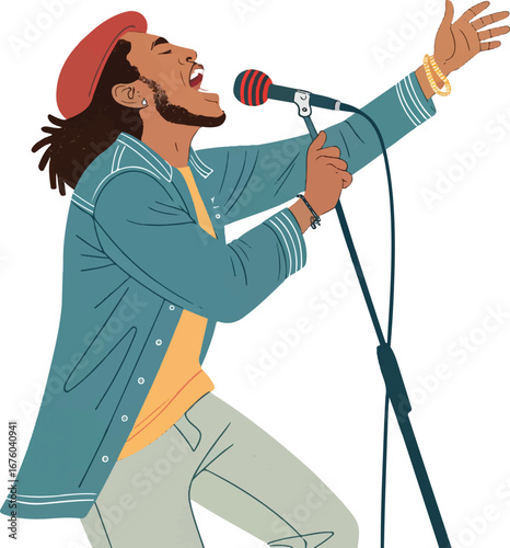 Person Singing Passionately into Microphone with Retro Style