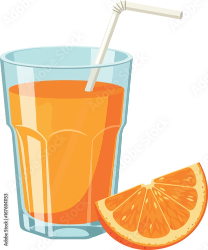 Refreshing orange juice drink with citrus slice and straw healthy beverage vector