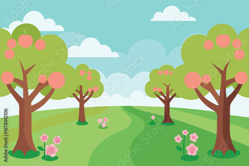 spring landscape with tree and flowers