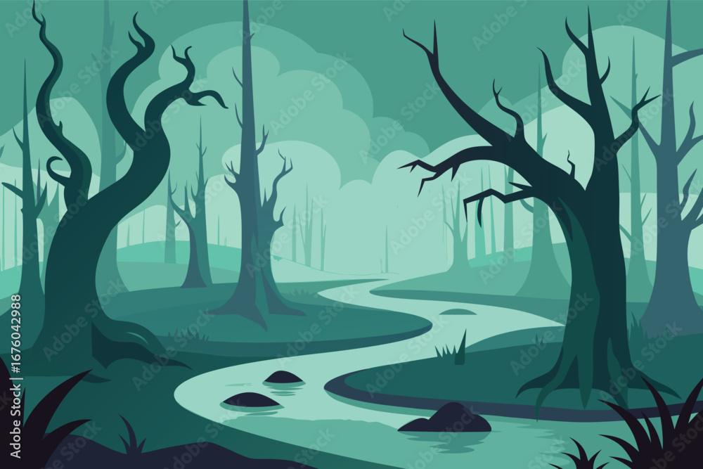 Fototapeta premium night landscape with trees and water