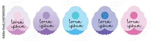 Pastel. Scalloped. Label. A modern vector set of five cute and soft layered labels or tags for a social media highlight cover, a planner sticker, or a children's brand nameplate.