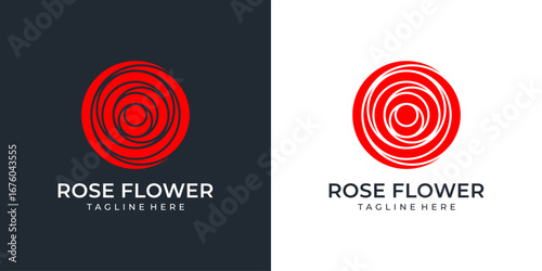 Abstract red rose flower circle logo