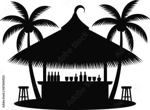 Tropical Beach Bar Silhouette Relaxing Vacation Vibes Illustration