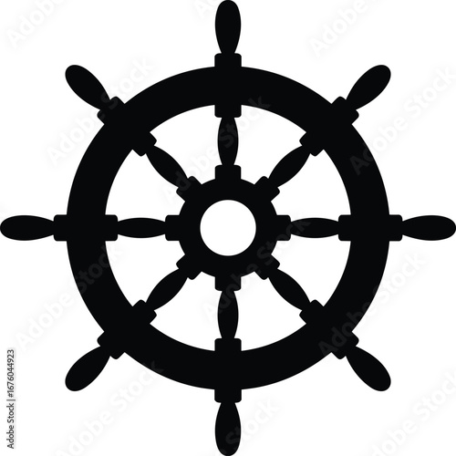 Nautical Ship Wheel Icon: Black, Simple, Bold Graphic Design