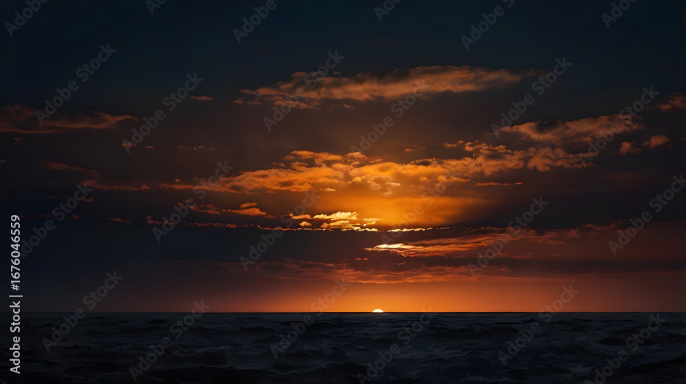 Obraz premium Dramatic Ocean Sunset with Fiery Sky