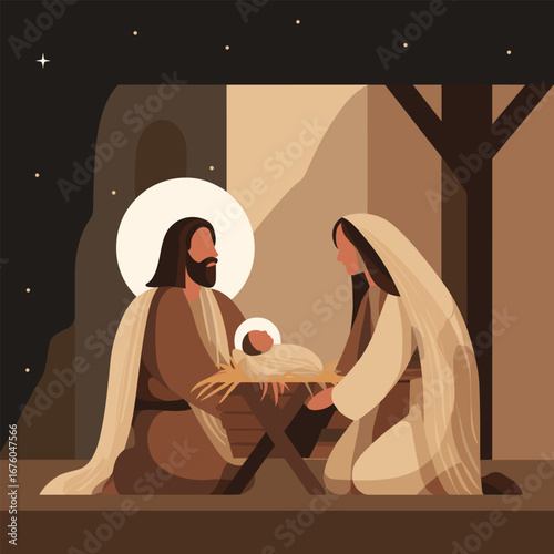 Nativity Scene with Mary Joseph and Baby Jesus