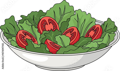 Fresh garden salad with ripe tomatoes healthy eating bowl illustration vector